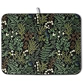 Black Sage Green Plant Dish Drying Mat for Kitchen Counter Vintage Botanic Fern Leaves Floral Dish Drainer Mats Absorbent Microfiber Dishes Pad Reusable Washable Large Dish Draining Mat 18x24 Inch