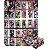 Marvel Legends Comic‑Cards Fleece Throw Blanket – Ultra‑Soft Lightweight Polyester, Spider‑Man ⋅ Captain America ⋅ Wolverine & Villains Grid, Warm Couch/Travel Blanket, Official Gift 60 × 50 in