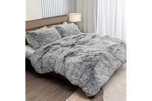 Cottonblue Luxury Faux Fur Comforter Cover Queen Size, 3PC Plush Velvet Fluffy Fuzzy Duvet Cover Set, Warm Flannel Queen Bedding Set and 2 Pillow Covers, 100% Microfiber and Washable, 90''x90''