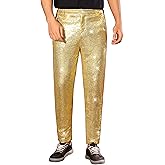 Lars Amadeus Shiny Pants for Men's Glitter 70s Disco Night Club Tapered Sequin Pants