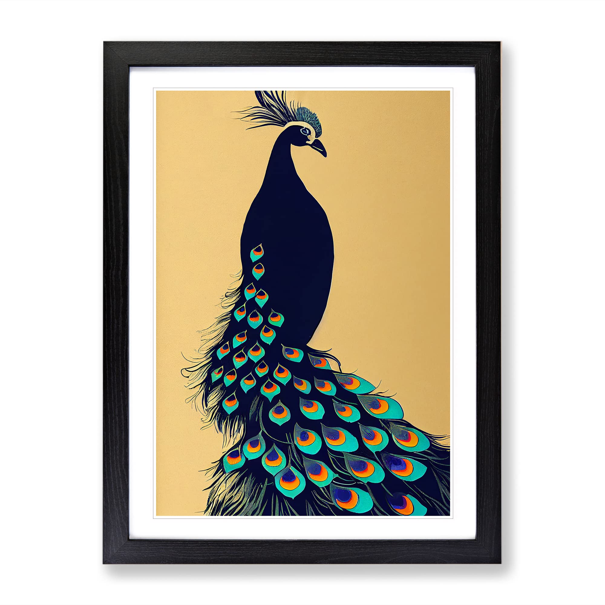 Art Nouveau Peacock Framed Print | A3 Black Framed Wall Art | Ready to Hang | Modern Animal Picture | Living Room Bedroom Lounge Office