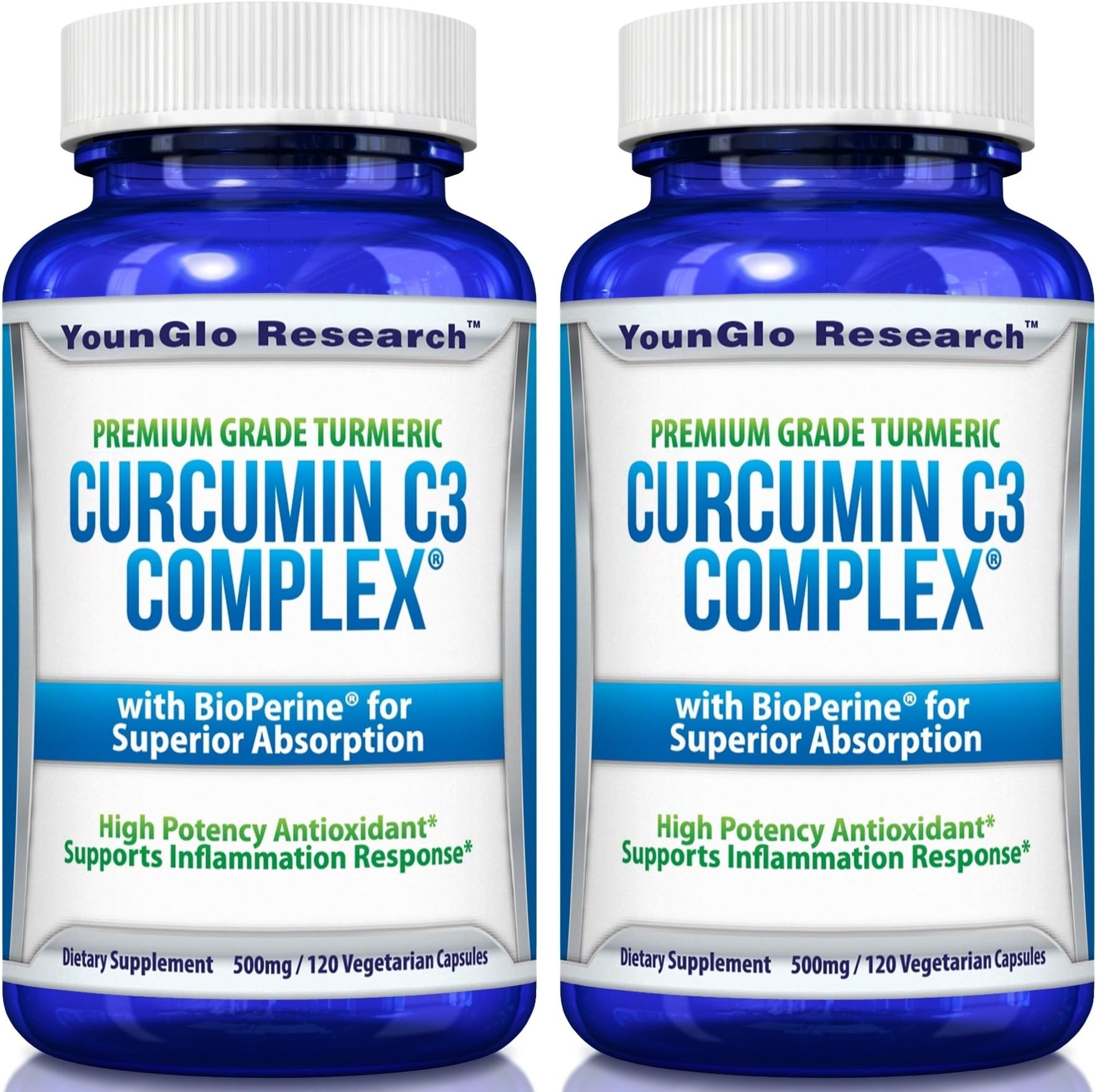 Curcumin C3 Complex with BioPerine - Powerful Health Benefits - Non-GMO Vegetarian Tumeric Capsules (2 Pack)
