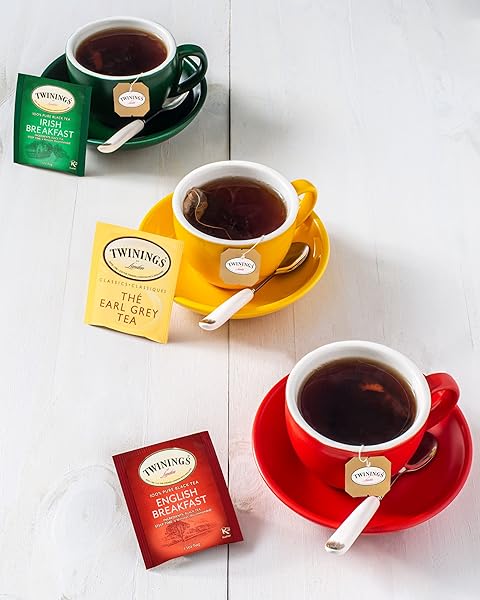 TWININGS VARIETY PACK BLACK TEA BAGS, 20 COUNT (PACK OF 1), INCLUDES ENGLISH BREAKFAST, EARL GREY, IRISH BREAKFAST, AND LADY GREY, CAFFEINATED, ENJOY HOT OR ICED, 20 TEABAGS