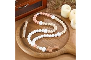 Misdary Baby Rosary Baptism Gift Silicone God Bless Kids First Rosary with Cross 1st Year Baptism Party Supply for Baby Shower Christian Communion Gifts(Khaki,Square)