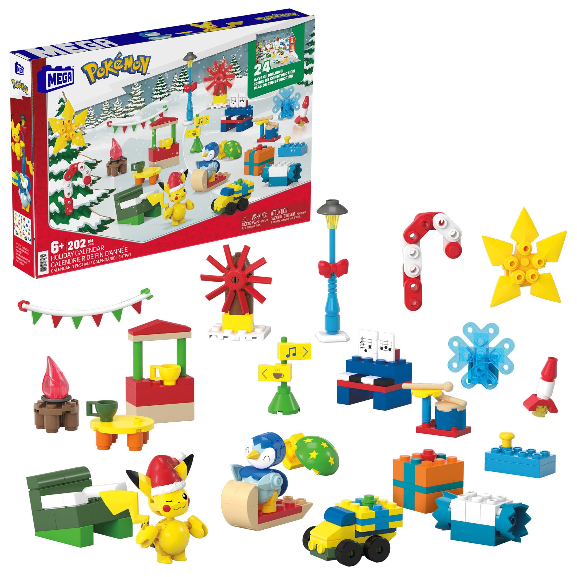 MEGA Pokémon Building Toys Set, Holiday Calendar with 202 Pieces, 2 Poseable Characters and Accessories, for Kids, GYG99