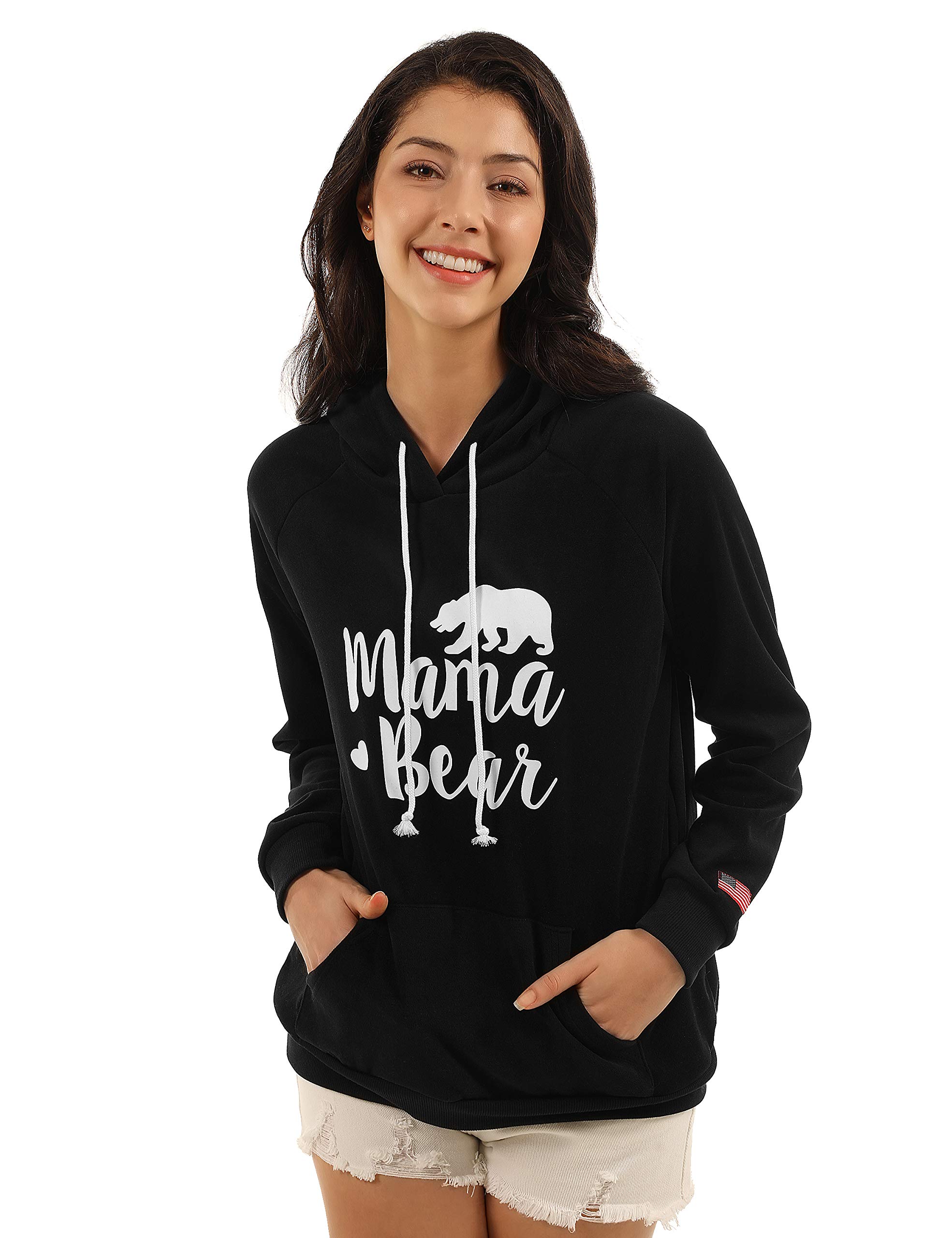 Blooming Jelly Womens Long Sleeve Mama Bear Shirt Pullover Hoodie Pocket Graphic Hooded Sweatshirt (x-Large, Black)