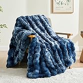 BEDELITE Faux Fur Throw Blanket for Couch, Decorative Tie-Dye Blue Plush Bubble Blanket - Super Soft & Cozy Fluffy Faux Rabbit Fur Blanket for Women Gift, 50x60 Inches