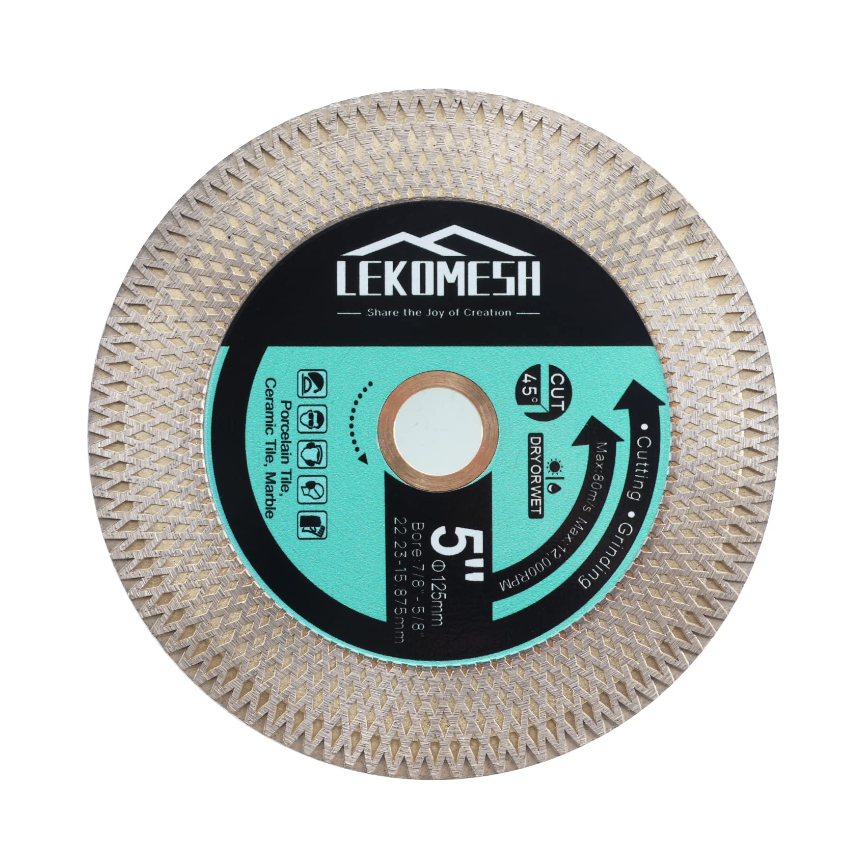 Diamond Tile Cutting Disc 125MM - Diamond Cutting Grinding Discs LEKOMESH for Porcelain Ceramic Tile Marble Granite Artificial Stone, Disc with X Mesh Rim