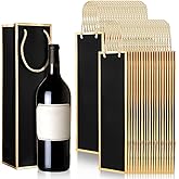 HekouJiub 50 Pack Wine Bags Bulk Wine Bottle Gift Bag with Handles, 13.8x3.7x3.6 Inch Reusable Gold Foil Black Kraft Paper Liquor Bottle Gift Bags for Birthday Holiday Party Wedding Anniversary