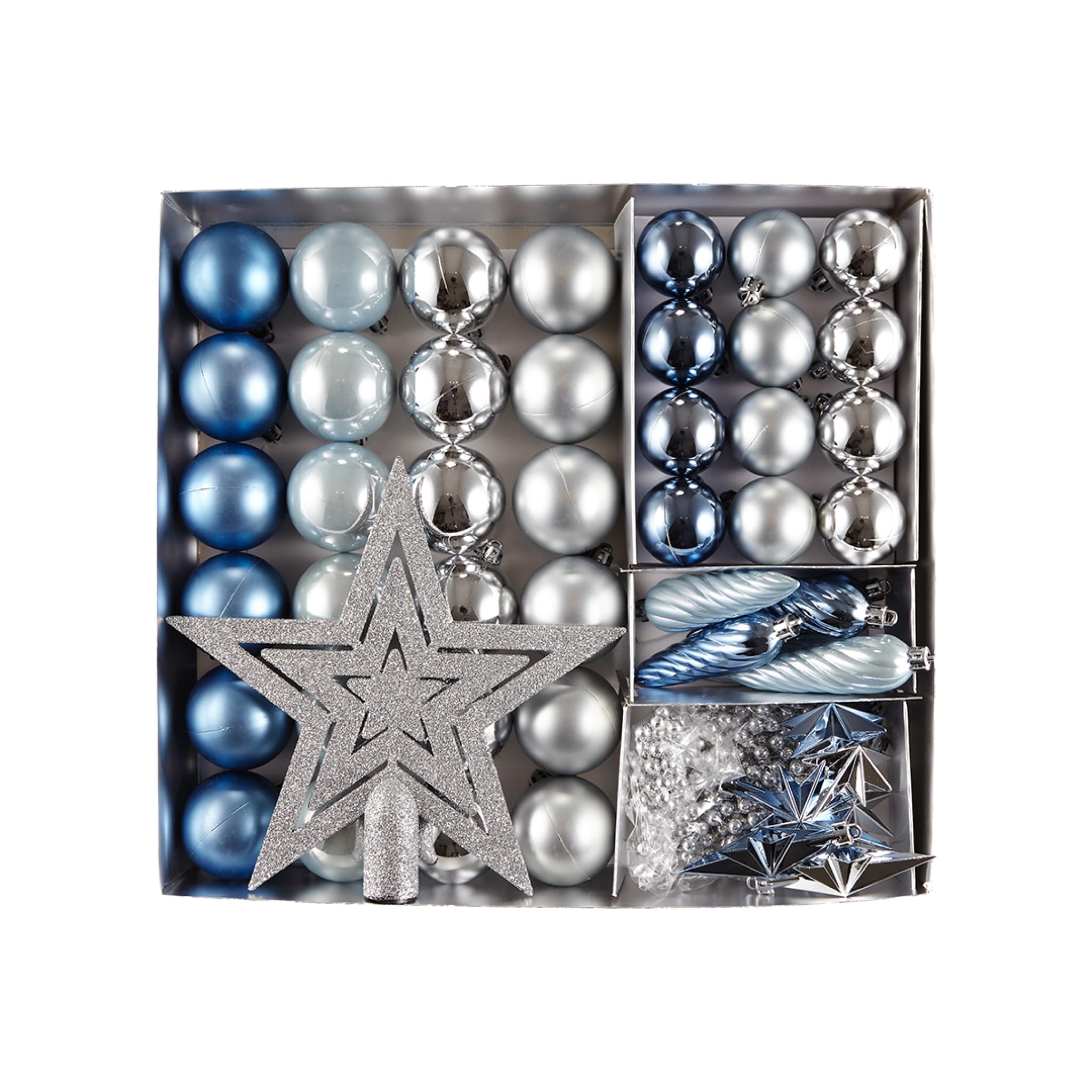 Heitmann Deco Christmas Tree Decorations Plastic Blue/Silver, 30 Pieces, 50