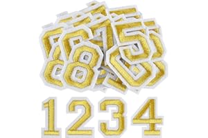 Morcheiong 40 Pcs Iron on Number Patches 0-9, 2 Inch Iron on Embroidered Numbers for Clothing, Pants, Hats, Bags- Gold