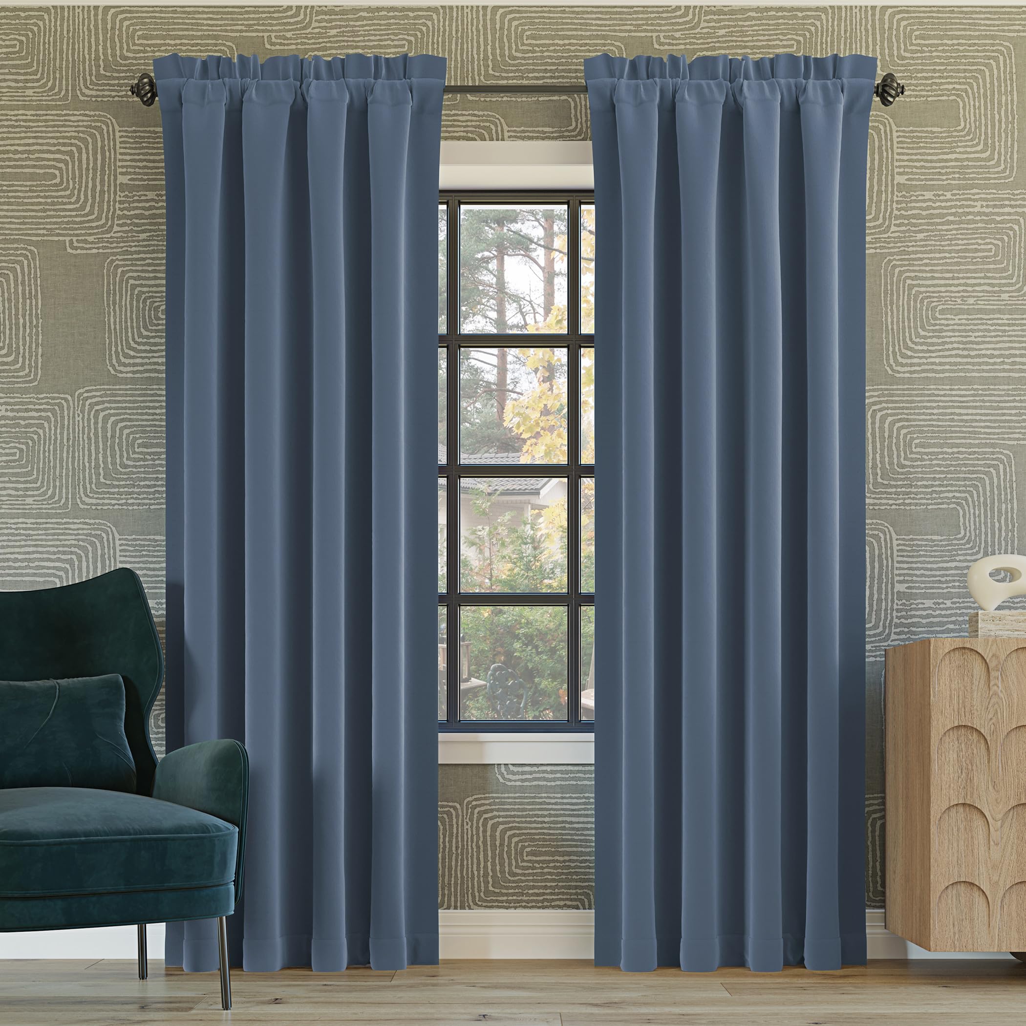 Photo 1 of Sun Zero Oslo Theater Grade Extreme 100% Blackout Rod Pocket Curtain Panel, 52" x 95", Denim Blue