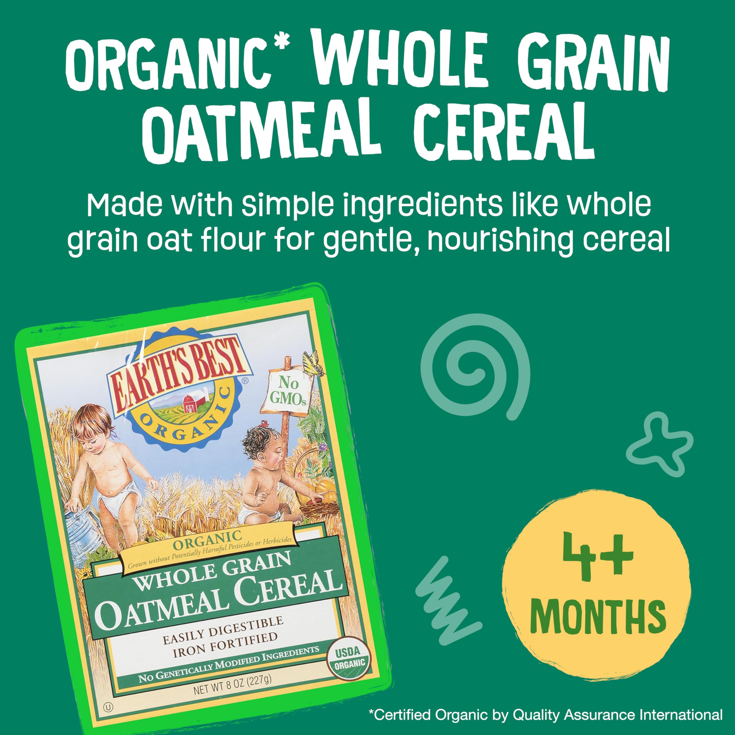 Earth's Best Organic Baby Food, Organic Whole Grain Oatmeal Baby Cereal, Non-GMO, Easily Digestible and Iron Fortified Baby Food, 8 oz Box (Pack of 12)
