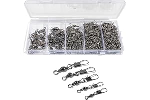 Scaups 100Pcs Fishing Swivels, 5 Sizes Barrel Snap Swivel Fishing Tackle for Quick Linking of Lures and Lines