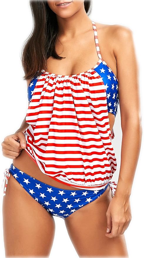 red white and blue strappy bikini