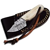 MEDIEVAL SUPPLIES Damascus Steel EDC Knife 4.5" Fixed Blade Mini Knife for Skinning,Survival,Camping and Outdoor Enthusiasts with Natural Handle and Leather Sheath Brand (BONE HANDLE)