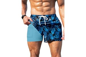 Keevoom Mens Swim Trunks Compression Liner Swim Shorts Quick Dry Swimwear Swimsuit Bathing Suits Board Shorts with Pockets