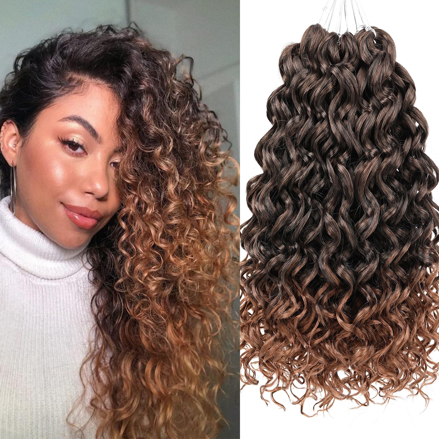 Mscat GoGo Curl Crochet Hair - 14 Inch Curly, Ocean Wave & Beach Curl Water Wave Deep Twist - 8 Packs Ombre Crochet Hair Extensions
