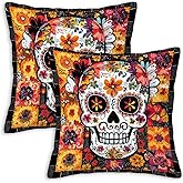 NenuVainl Throw Pillow Covers 18x18 Set of 2, Sugar Skull Cushion Covers, Decorative Square Pillowcases for Couch, Bedroom, Living Room