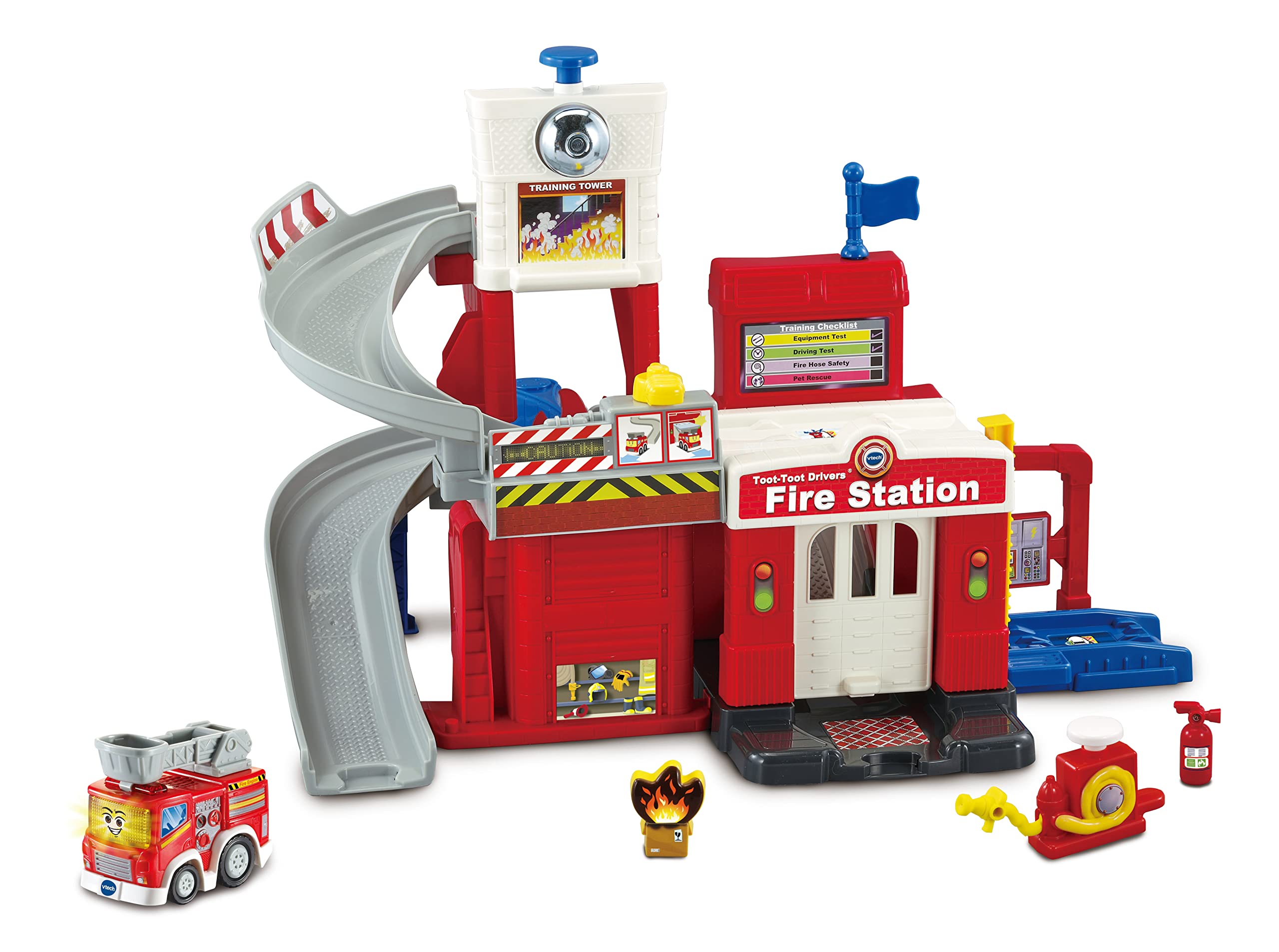 VTech Toot-Toot Drivers Fire Station, Car Playset Includes Fire Engine Toy Car, Vehicle Tracks for Kids with Lights and Sounds, for Toddlers, 12 Months, 2, 3, 4 + Years, English Version