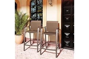 Pellebant Aluminum Outdoor Bar Stool Set of 2, Patio Counter Height Stools & Bar Chairs All-Weather for Backyard, Pool, Garden, Deck,Brown Frame, 27.5'' Seat Height,300 lb Capacity-Brown