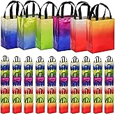 Frcctre 60 Pack 10 x 8 Inch Glossy Reusable Grocery Bags, Non Woven Tote Shopping Bag with Handles Gift Bag Party Favor Bags Goodie Bags for Wedding Birthday Bridal Shower Party, 6 Gradient Colors