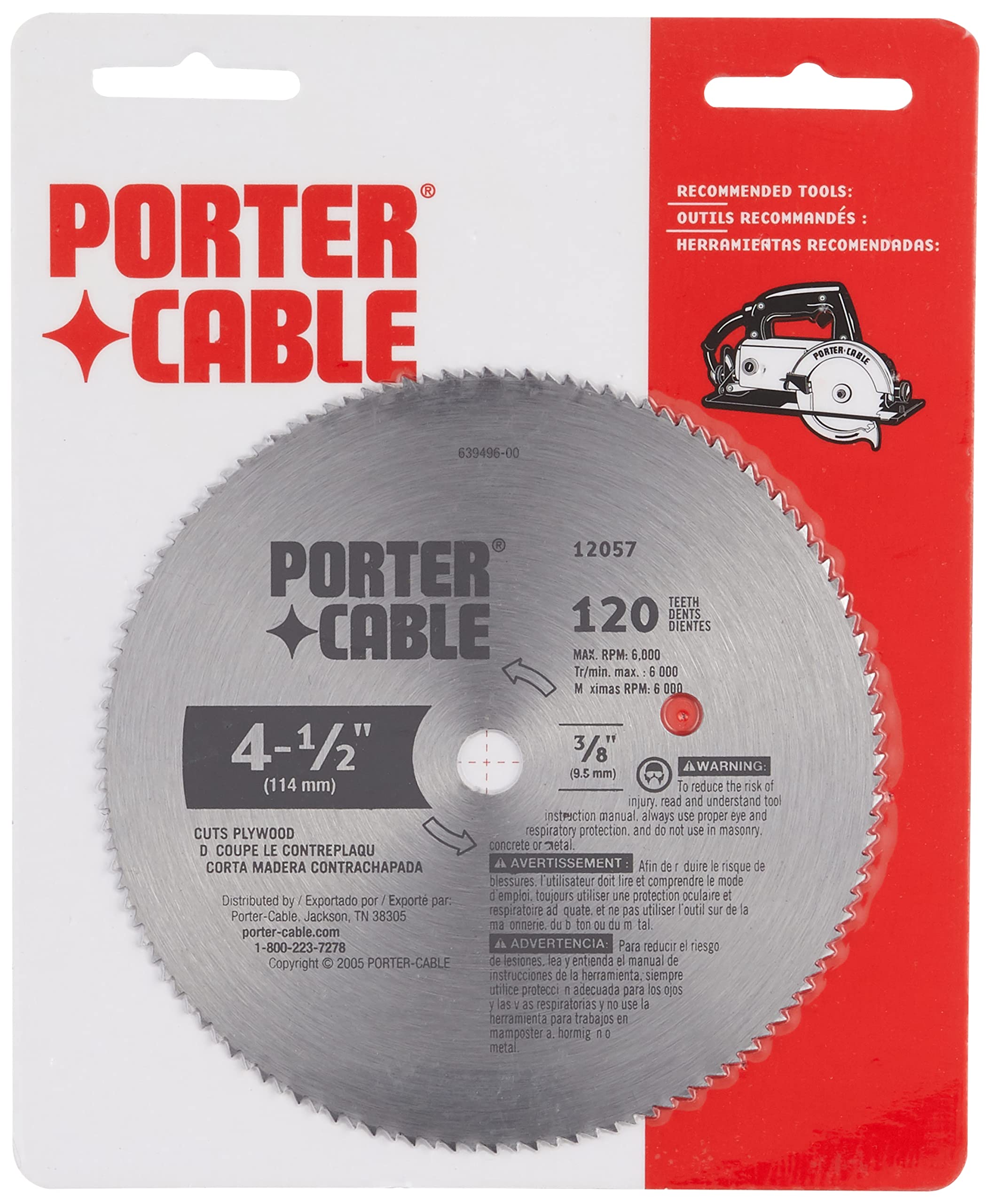 PORTER-CABLE Hoja de sierra circular de 4-1/2 pulgadas, corte de madera contrachapada, 120 dientes (12057)