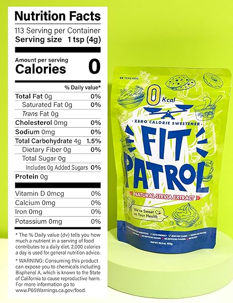 FIT PATROL ZERO CALORIE SWEETENER | KETO SUGAR SUBSTITUTE W/ STEVIA, PLANT-BASED SUGAR SUBSTITUTE FOR BAKING, SUGAR-LIKE TEXTURE | ZERO NET CARBS, NO GLUTEN, NON GMO | ALL-PURPOSE SUGAR REPLACEMENT 0 CALORIE SWEETENER (15.9 OZ)