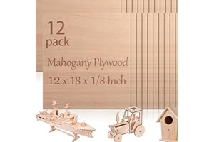 VEMKYRIO 12 Pcs Mahogany Plywood Sheets,12 x 18 x 1/8 Inch - 3mm Thick Mahogany Unfinished Wood for Crafts Laser Cutting & Engraving, School DIY Projects, Painting, Fretwork, CNC Cutting, and Wood Burning