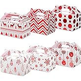 Faccito 24 Pack Christmas Treat Boxes Xmas Cardboard Gable Goody Candy Cookie Boxes Foil Gift with Handles for Gift Wrapping Holiday Party Favor Present Supplies, 6 Designs(Red)