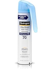Neutrogena Ultra Sheer Body Mist Fullreach Sunscreen Spray Broad Spectrum SPF 70, Lightweight & Water Resistant, Oil-Free & Non-Comedogenic, 5 Oz (Pack of 3)