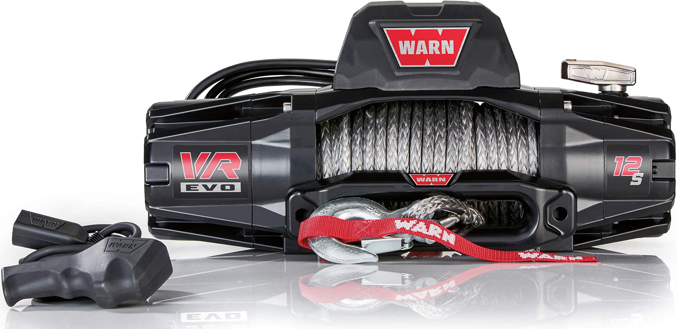 Photo 1 of WARN 103255 VR EVO 12-S Electric 12V DC Winch with Synthetic Rope: 3/8" Diameter x 90' Length, 6 Ton (12,000 lb) Pulling Capacity , Black