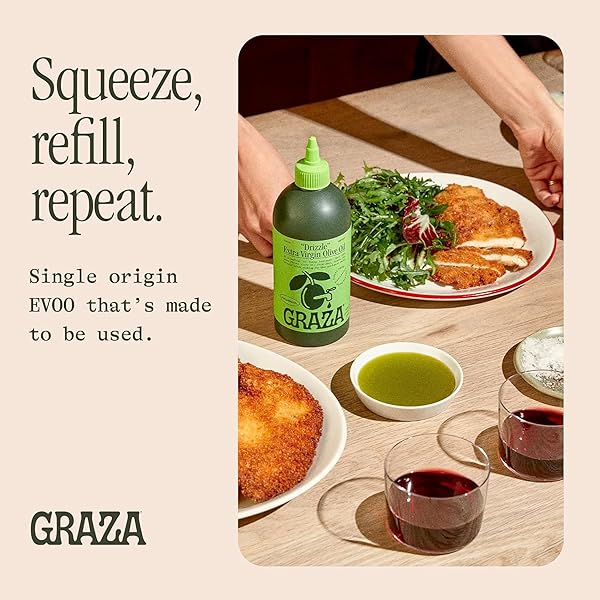 GRAZA DRIZZLE EXTRA VIRGIN OLIVE OIL, FINISHING OIL – HIGH POLYPHENOL EARLY HARVEST EVOO FINISHING OIL IN A SQUEEZE BOTTLE – SINGLE FARM OLIVES FROM SPAIN – 11.8 FL OZ (350ML)