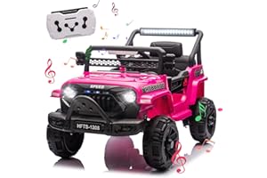 BCARORUR 12V Ride on Electric Truck Car for Kids, 12V Kids Electric Vehicles w/Remote Control, Four-Wheel Suspension, USB, Bluetooth, Power Display, Lights, Baby Jeep Ride on Toys for Boys Girls (Pink)