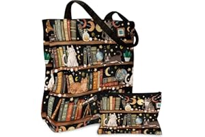 Wazzio Aesthetic 2 Pcs Canvas Tote Bag with Makeup Bag, Reusable Grocery Bags Set for Shopping Gym Travel Work Vacation