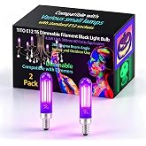 TITO 2 Pack E12 T6 UVA 395nm Dimmable Mini Filament Black Light Bulbs | 4.5W Candelabra Bulb 60W Equivalent for Small Fixtures｜360&deg; Full Beam｜Halloween Party Fluorescent Paint Uranium Glass Display