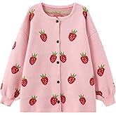 Women's Kawaii Strawberry Knit Oversized Sweater Cute Cardigan Open Front Aesthetic for Teen Girls Y2k Korean Jacket Tops