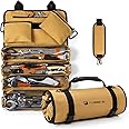 Foxrino Tool Roll Bag, Roll Up Tool Bag with 4 Clear Pockets & 2 Detachable Pouches, 18oz Heavy Duty Canvas Tool Roll Organizer for Mechanic, Electrician