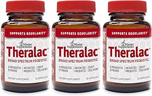 Master Supplements Theralac (3 Pack) - 30 Vegan Capsules - Multi Strain Probiotic for Optimal Gut Health, Immune Booster, Gas and Bloating Relief - Gluten Free - 30 Servings