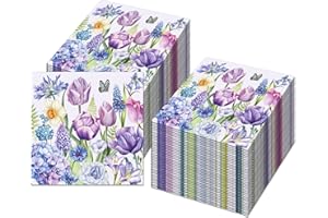 YVAINE 60 PCS Spring Floral Napkins Easter Butterfly Floral Theme Napkins Decorations for Spring Holiday Easter Birthday Part