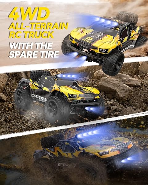DEERC 9201E 1:10 LARGE REMOTE CONTROL TRUCK WITH LIGHTS, FAST SHORT COURSE RC CAR, 48 KM/H 4X4 OFF-ROAD HOBBY GRADE TOY MONSTER CRAWLER ELECTRIC VEHICLE WITH 2 RECHARGEABLE BATTERIES FOR ADULT KID BOY