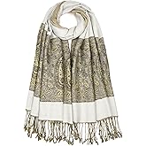 QIUTIMIY Paisley Pashmina Shawls and Wraps for Women Reversible Jacquard Festival Rave Pashmina Scarves with Fringe Vintage