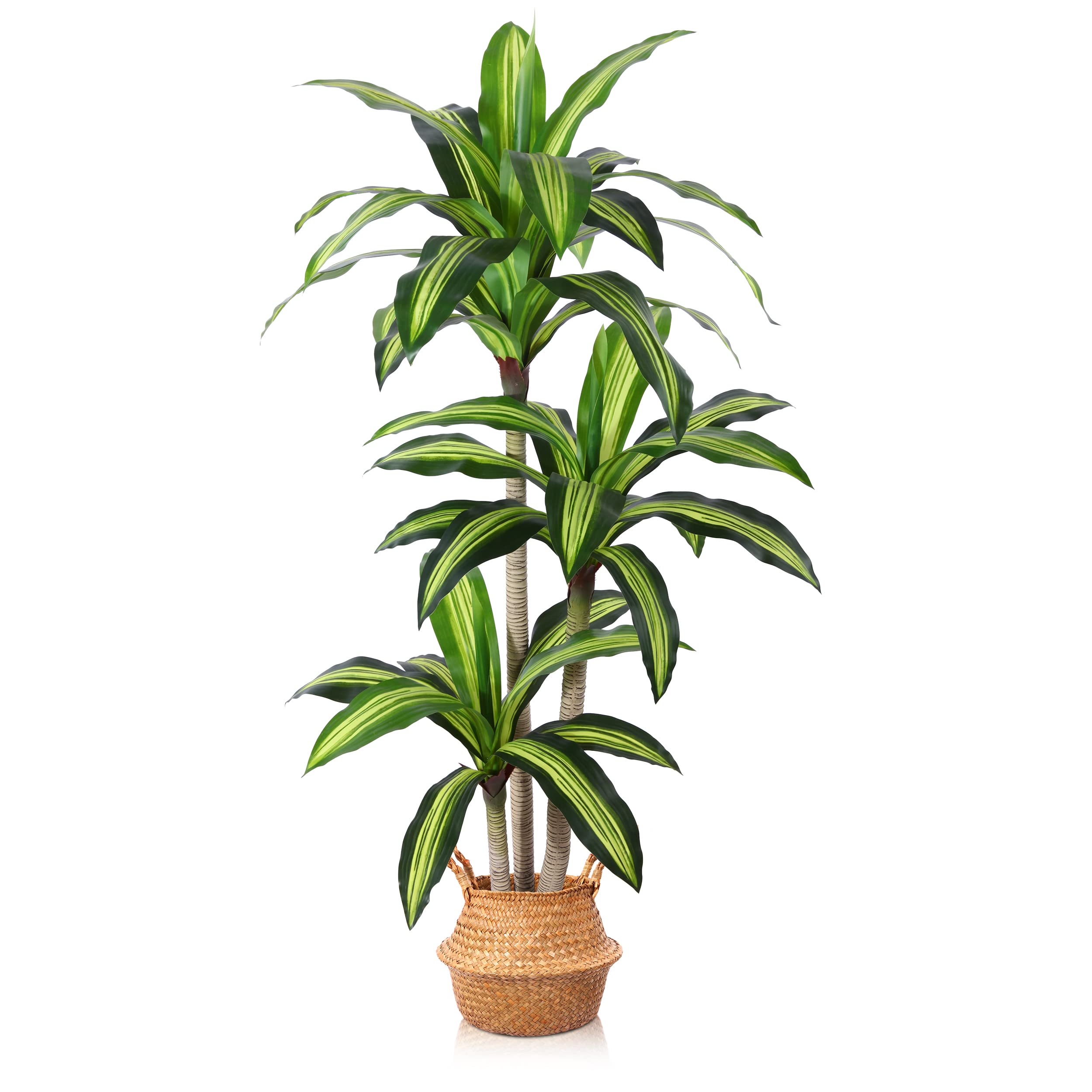 Photo 1 of Ferrgoal Artificial Plants, 5 Ft Dracaena Tree Faux Plants Indoor Outdoor Decor Fake Tree with Woven Seagrass Basket Plants for Home Decor Office Living Room Porch Patio Housewarming
