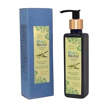 Blue Nectar Anti Dandruff and Healthy Scalp Hair Cleanser Shampoo with Bhringraj, Shikakai, Suitable for Colored Hair, Dry Frizzy Hair (200 ml)