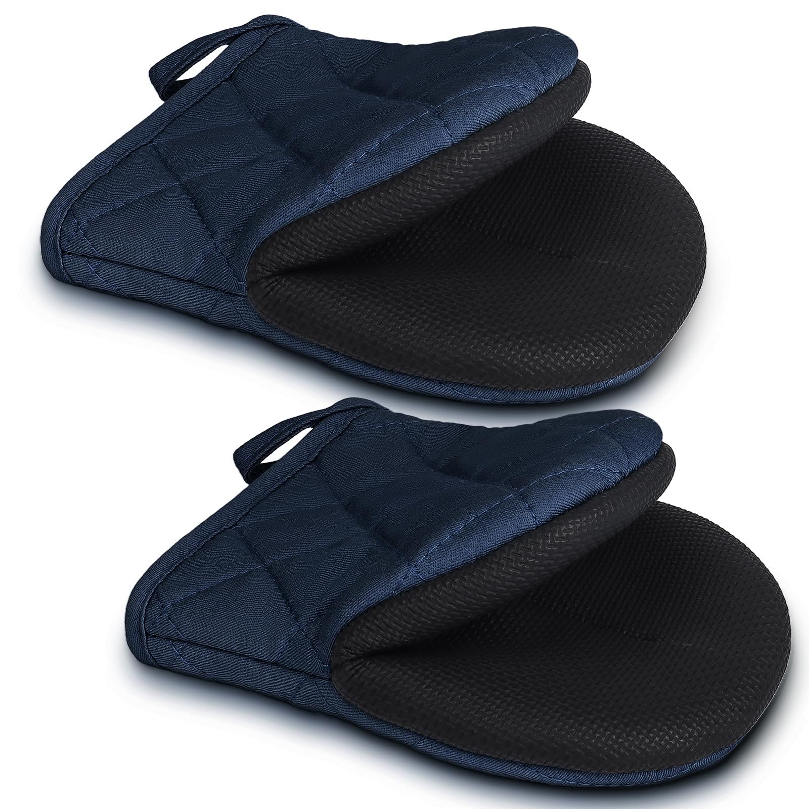 Photo 1 of 1 Pair Short Oven Mitts - Silicone Kitchen Oven Gloves High Heat Resistant 500?, Mini Oven Mitts with Non-Slip Grip Surfaces and Hanging Loop for BBQ, Baking, Cooking and Grilling (Dark Blue)