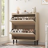 GarveeHome Shoe Cabinet with 2 Flip Drawers, Wooden Shoe Organizer with Adjustable Shelf, Shoe Storage for Entryway, Hidden Cabinet for Hallway, Living Room, Natural Oak