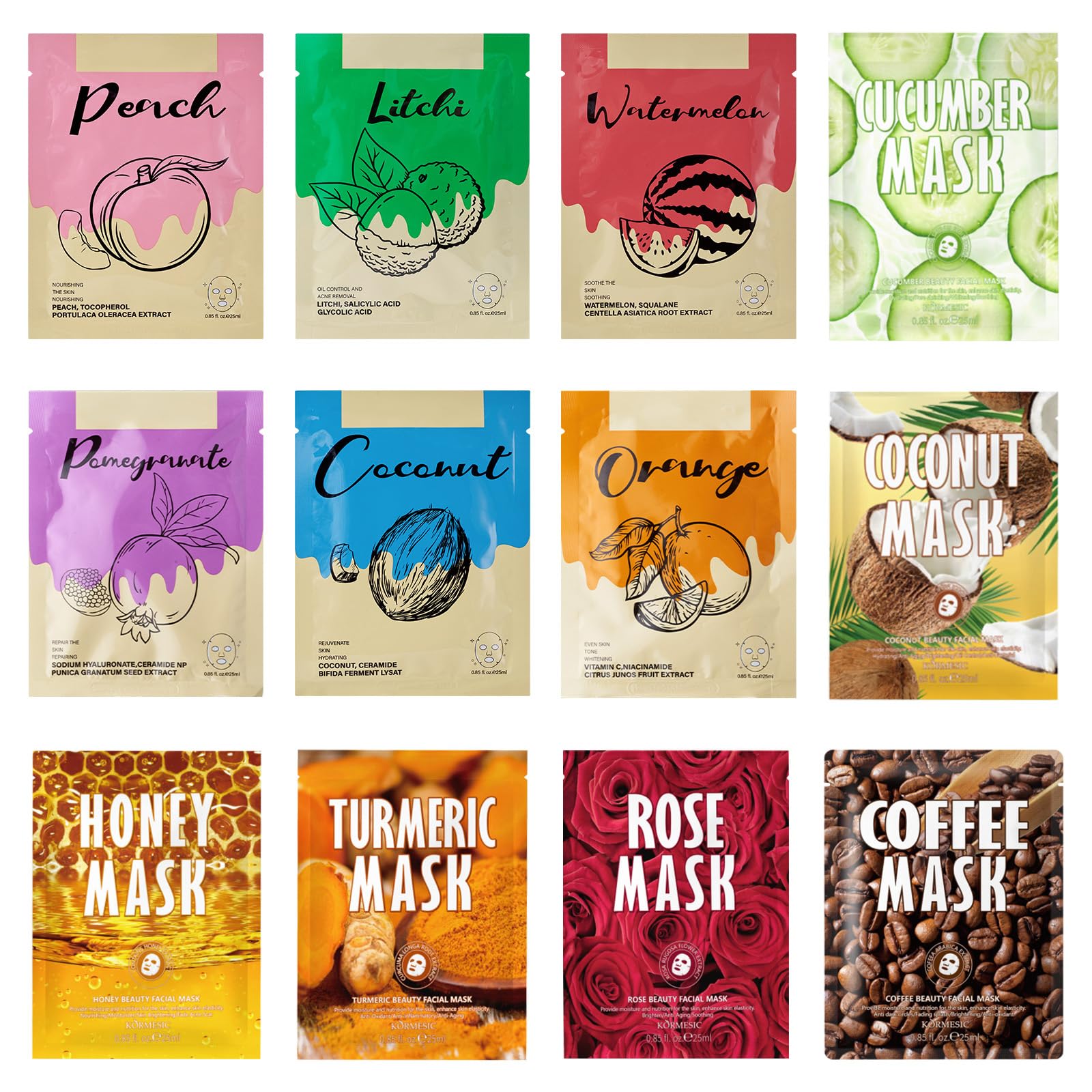 Xumann 12PCS Face Sheet Mask, Face Masks Skincare Multipack, Beauty, Anti-Aging, Hydrating & Nourishing Mask for Women, Girls