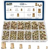 Vifmy SAE Rivet Nut Assortment Kit,240Pcs #6-3/8 Zinc Plated Rivnuts Insert | #6-32 #8-32 #10-24 1/4-20 5/16-18 3/8-16 rivet nutsert set ,304 SS flat head certnut ,threaded insert rivnuts for metal