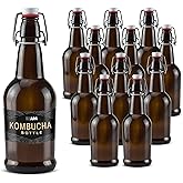 Ilyapa 16 Ounce Amber Swing Top Glass Bottles - 12 Pack Flip Top with Airtight Lid, for Home Brewing - Kombucha, Soda, Coquito, Kefir, Juice