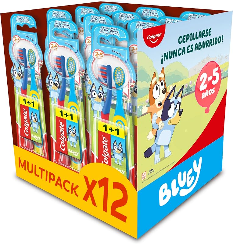 Kids Bluey, Cepillo de Dientes Infantil 2-5 Años, 12 packs de 2 uds